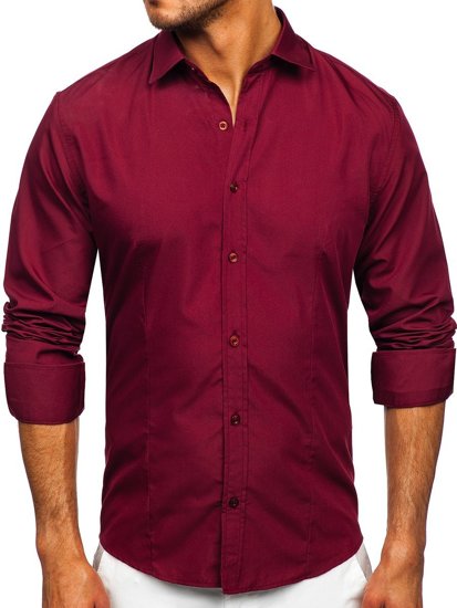 Camisa elegante de manga larga para hombre burdeos Bolf 1703