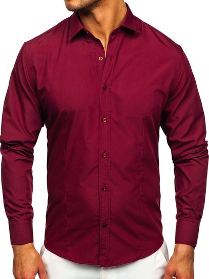 Camisa elegante de manga larga para hombre burdeos Bolf 1703