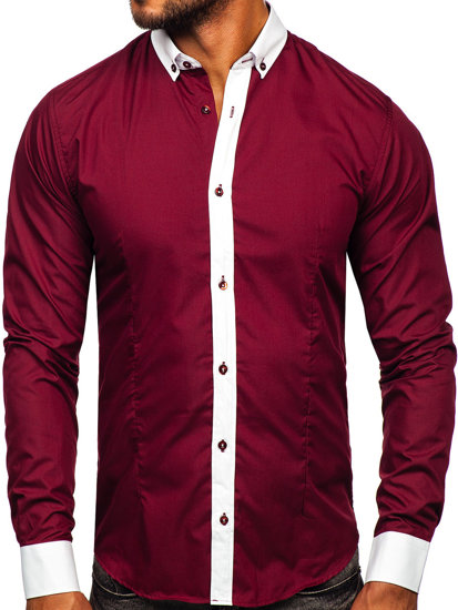 Camisa elegante de manga larga para hombre burdeos Bolf 21750