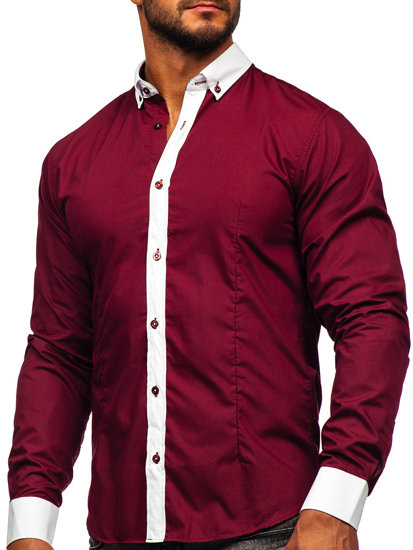 Camisa elegante de manga larga para hombre burdeos Bolf 21750