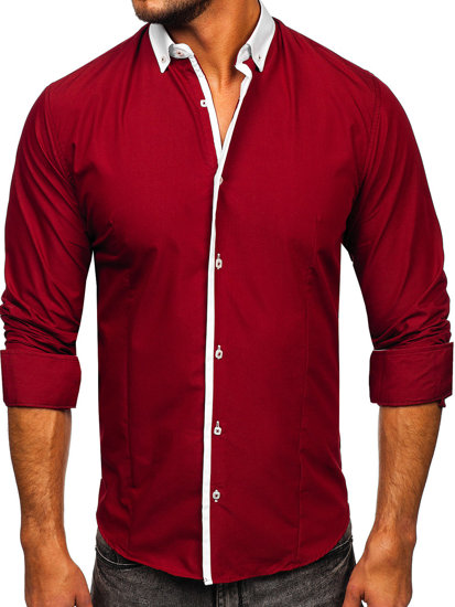 Camisa elegante de manga larga para hombre burdeos Bolf 2782