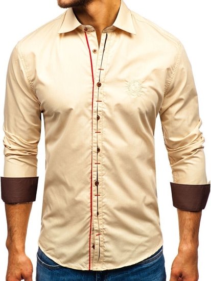 Camisa elegante de manga larga para hombre camel Bolf 1769