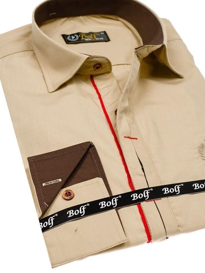 Camisa elegante de manga larga para hombre camel Bolf 1769