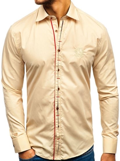 Camisa elegante de manga larga para hombre camel Bolf 1769