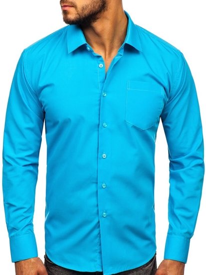 Camisa elegante de manga larga para hombre celeste Bolf 0003