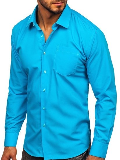 Camisa elegante de manga larga para hombre celeste Bolf 0003