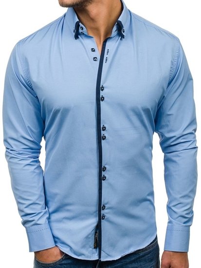 Camisa elegante de manga larga para hombre celeste Bolf 1721-A