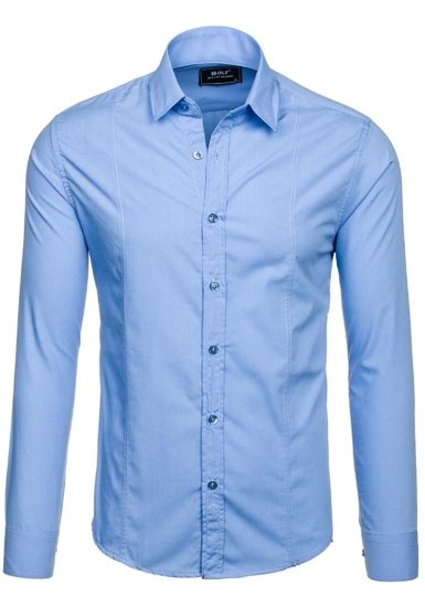 Camisa elegante de manga larga para hombre celeste Bolf 6944