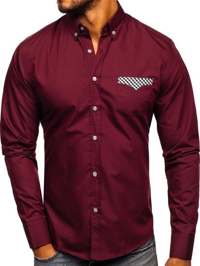 Camisa elegante de manga larga para hombre granate Bolf 4711