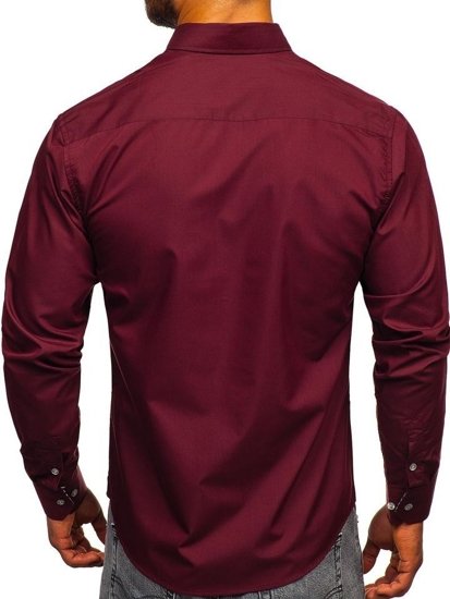 Camisa elegante de manga larga para hombre granate Bolf 4711