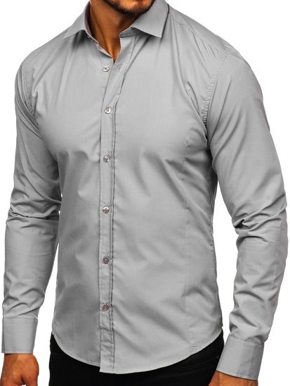 Camisa elegante de manga larga para hombre gris Bolf 1703