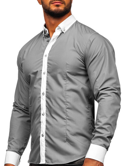 Camisa elegante de manga larga para hombre gris Bolf 21750