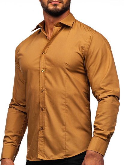 Camisa elegante de manga larga para hombre marrón claro Bolf 1703