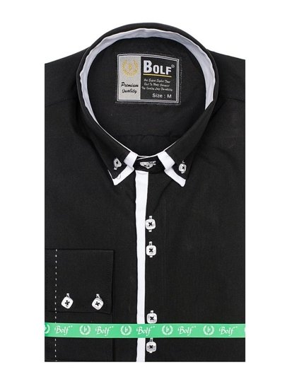 Camisa elegante de manga larga para hombre negra Bolf 1721-A