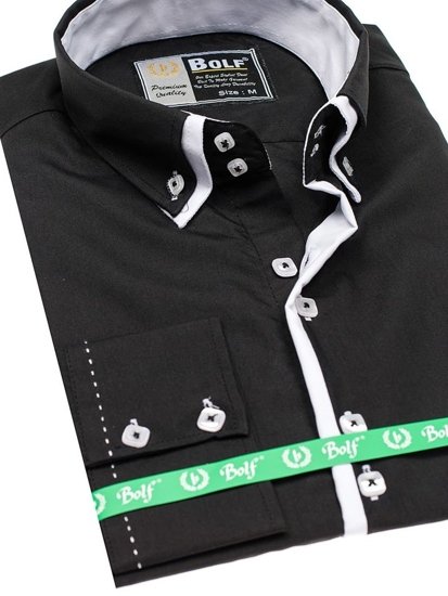 Camisa elegante de manga larga para hombre negra Bolf 1721-A