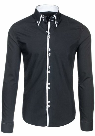 Camisa elegante de manga larga para hombre negra Bolf 1721-A