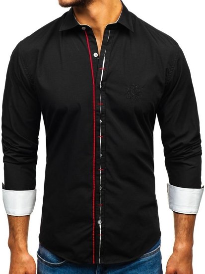 Camisa elegante de manga larga para hombre negra Bolf 1769-A