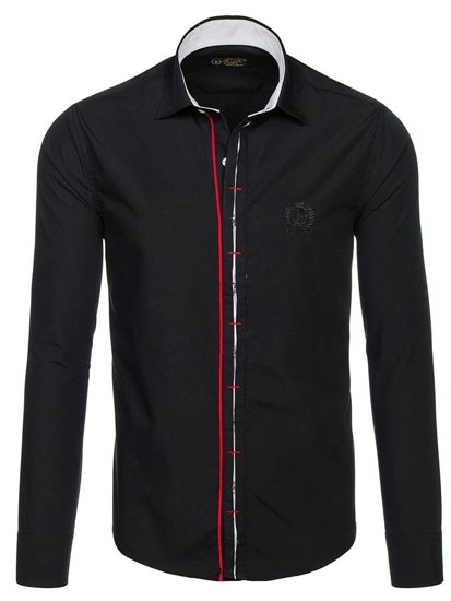 Camisa elegante de manga larga para hombre negra Bolf 1769-A