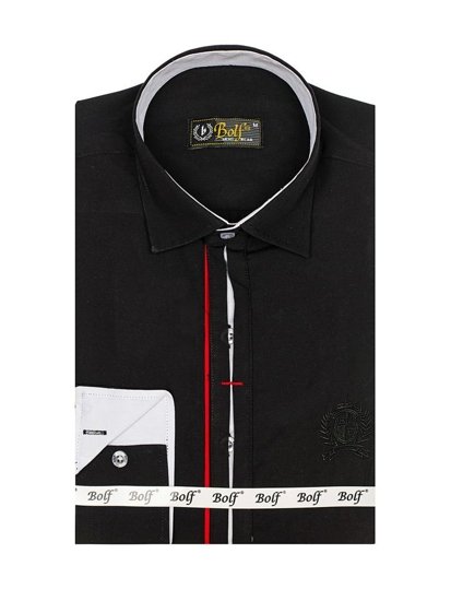 Camisa elegante de manga larga para hombre negra Bolf 1769-A