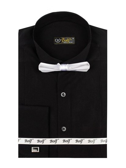 Camisa elegante de manga larga para hombre negra Bolf 4702-A pajarita+gemelos