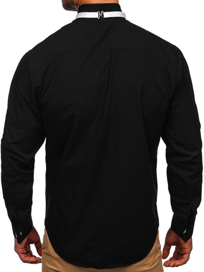 Camisa elegante de manga larga para hombre negra Bolf 4702-A pajarita+gemelos