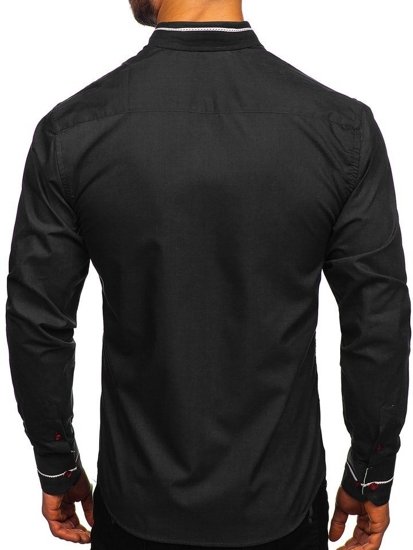 Camisa elegante de manga larga para hombre negra Bolf 5826