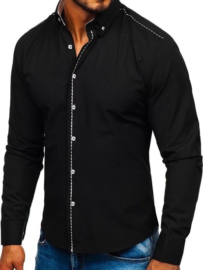 Camisa elegante de manga larga para hombre negra Bolf 6920