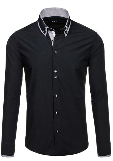 Camisa elegante de manga larga para hombre negra Bolf 6929-A