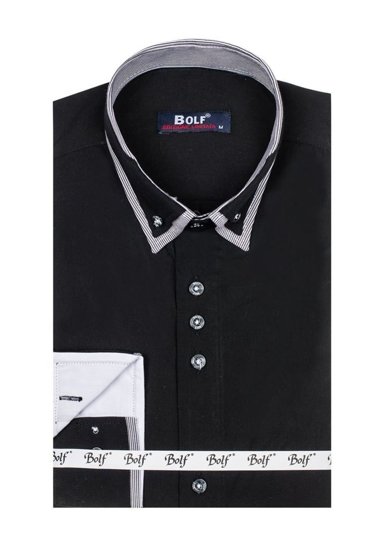 Camisa elegante de manga larga para hombre negra Bolf 6929-A