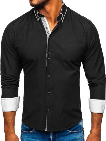 Camisa elegante de manga larga para hombre negra Bolf 6929-A