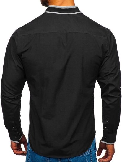 Camisa elegante de manga larga para hombre negra Bolf 6929-A