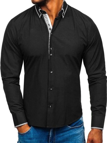 Camisa elegante de manga larga para hombre negra Bolf 6929-A