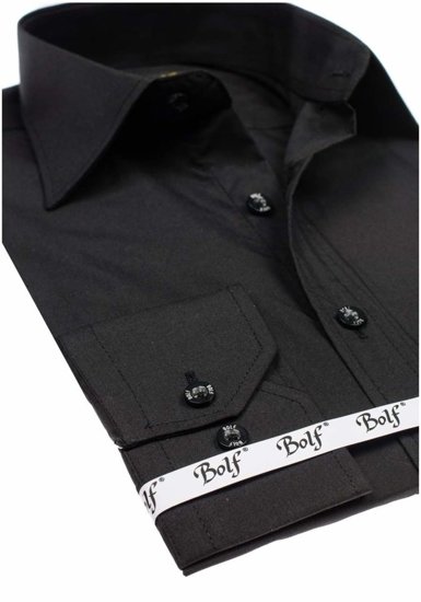 Camisa elegante de manga larga para hombre negro Bolf 1703