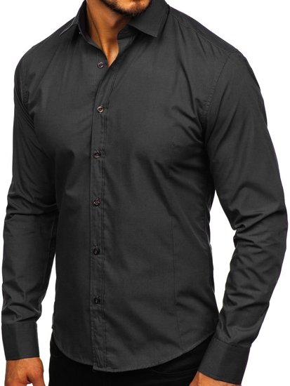 Camisa elegante de manga larga para hombre negro Bolf 1703