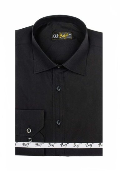 Camisa elegante de manga larga para hombre negro Bolf 1703