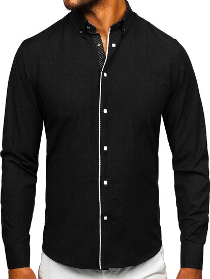 Camisa elegante de manga larga para hombre negro Bolf 17724