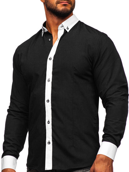 Camisa elegante de manga larga para hombre negro Bolf 21750