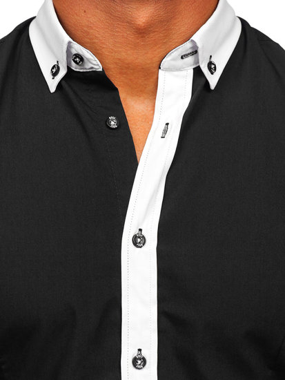 Camisa elegante de manga larga para hombre negro Bolf 21750