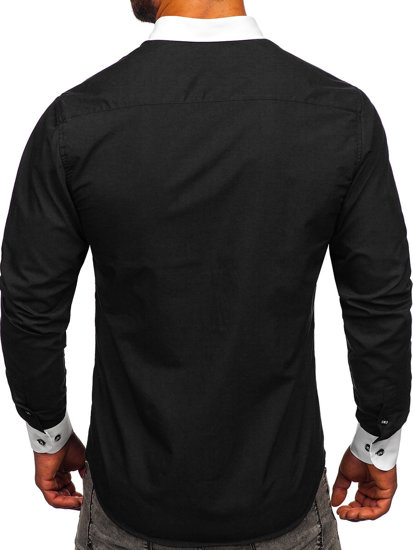 Camisa elegante de manga larga para hombre negro Bolf 21750