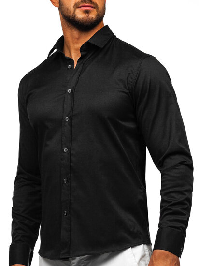 Camisa elegante de manga larga para hombre negro Bolf 24702