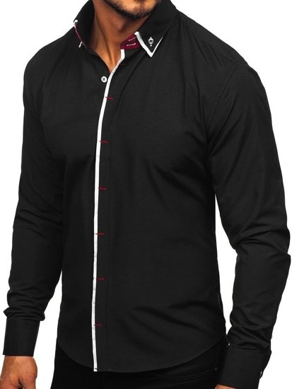 Camisa elegante de manga larga para hombre negro Bolf 2767-1