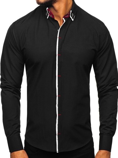 Camisa elegante de manga larga para hombre negro Bolf 2767-1