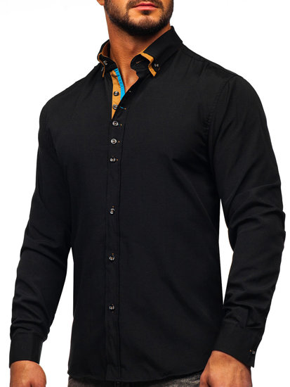 Camisa elegante de manga larga para hombre negro Bolf 3708-1