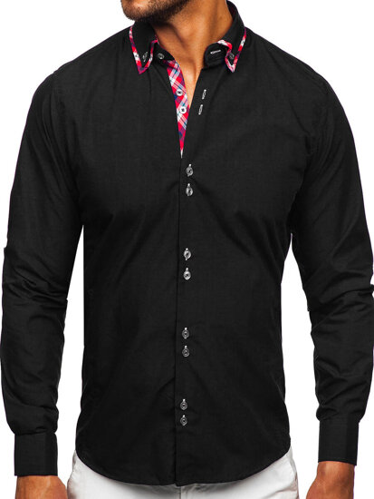 Camisa elegante de manga larga para hombre negro Bolf 4704