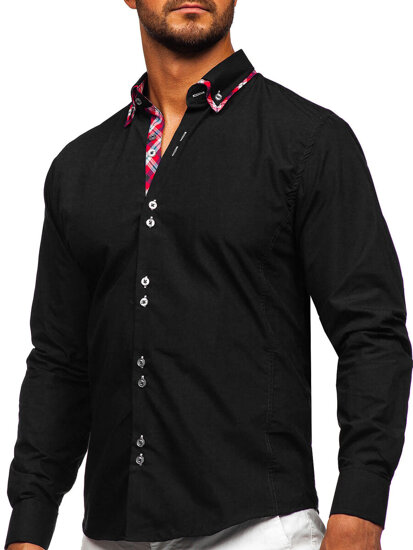 Camisa elegante de manga larga para hombre negro Bolf 4704