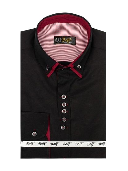 Camisa elegante de manga larga para hombre negro Bolf 4706