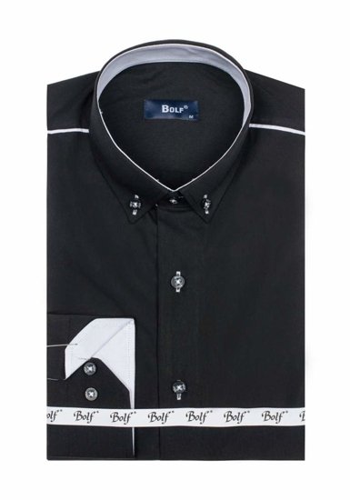 Camisa elegante de manga larga para hombre negro Bolf 5722