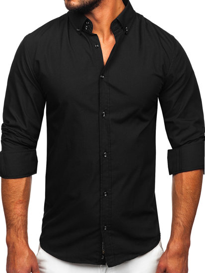 Camisa elegante de manga larga para hombre negro Bolf 5821-1