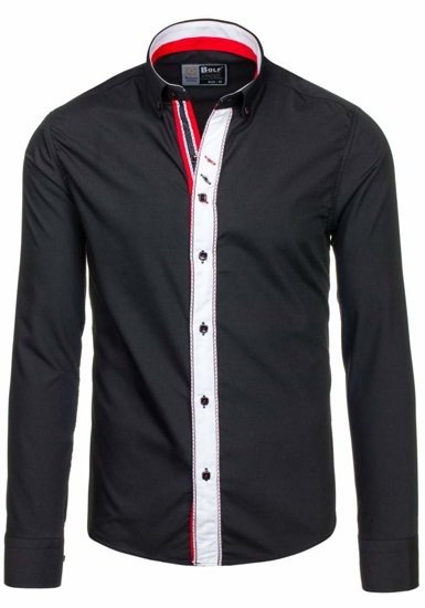 Camisa elegante de manga larga para hombre negro Bolf 5827