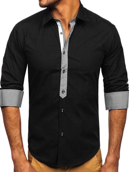 Camisa elegante de manga larga para hombre negro Bolf 6873